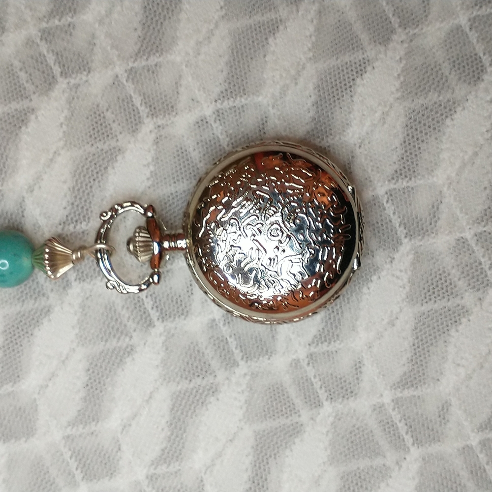 Carolyn Pollack HEISHI Liquid Ster. Silver w/ Turquoise & Quartz Pendant Watch - Picture 10 of 10